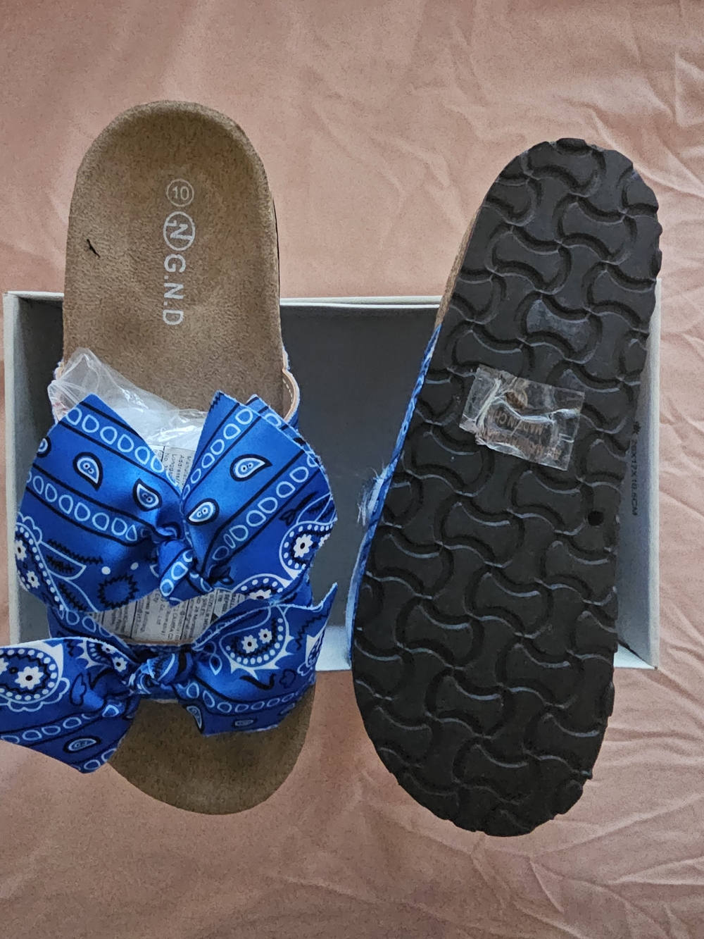 Blue Bandana Bow Slide Sandals for Women